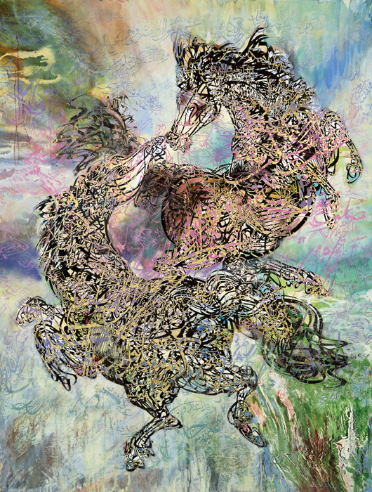 'Frolicking Horses,' a painting by Egyptian artist Ahmed Moustafa, from which an Aubusson tapestry will be woven. The finished work, commissioned by New York gallerist Jane Kahan, will be shown at the forthcoming Art Antiques London fair in Hyde Park from June 13-20. Image courtesy Jane Kahan and Art Antiques London.